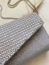 Glitter Rhinestone Decor Flap Chain Square Bag