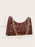 Quilted Detail Chain Baguette Bag