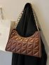 Quilted Detail Chain Baguette Bag