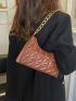 Quilted Detail Chain Baguette Bag