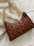 Quilted Detail Chain Baguette Bag