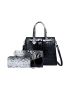 3pcs Artificial Patent Leather Crocodile Embossed Top Handle Bag Set