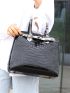 3pcs Artificial Patent Leather Crocodile Embossed Top Handle Bag Set