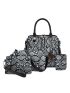 4pcs Snakeskin Print Bucket Bag Set With Bag Charm