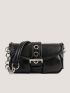 Eyelet Buckle Decor Flap Baguette Bag