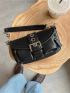 Eyelet Buckle Decor Flap Baguette Bag