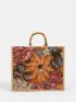 Sequin Decor Flower Embroidery Top Handle Bag