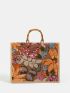 Sequin Decor Flower Embroidery Top Handle Bag