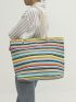 Striped Pattern Canvas Shoulder Tote Bag