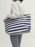 Striped Pattern Shoulder Tote Bag