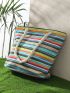 Striped Pattern Canvas Shoulder Tote Bag