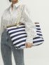 Striped Pattern Shoulder Tote Bag