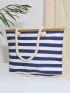 Striped Pattern Shoulder Tote Bag