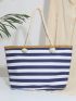 Striped Pattern Shoulder Tote Bag