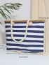 Striped Pattern Shoulder Tote Bag