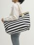 Striped Pattern Shoulder Tote Bag