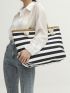 Striped Pattern Shoulder Tote Bag