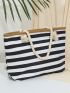 Striped Pattern Shoulder Tote Bag