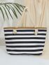 Striped Pattern Shoulder Tote Bag