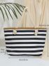 Striped Pattern Shoulder Tote Bag