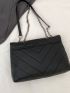 Chevron Detail Flap Chain Shoulder Bag