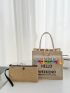 Mini Slogan Graphic Tassel Decor Tote Bag With Purse