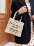 Mini Slogan Graphic Tassel Decor Tote Bag With Purse