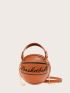 Mini Letter Graphic Satchel Bag Mini Letter Graphic Basketball Design Circle Bag, Fashion Chain Shoulder Round Purse, Hand Zipper Bag