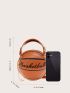 Mini Letter Graphic Satchel Bag Mini Letter Graphic Basketball Design Circle Bag, Fashion Chain Shoulder Round Purse, Hand Zipper Bag