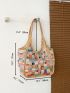 Plaid Print Shoulder Tote Bag With Inner Pouch