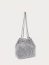 Mini Rhinestone Decor Chain Bucket Bag