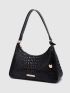 Crocodile Embossed Metal Decor Baguette Bag