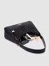 Crocodile Embossed Metal Decor Baguette Bag