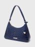 Crocodile Embossed Metal Decor Baguette Bag