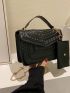 Mini Embossed Detail Top Handle Flap Chain Square Bag With Coin Purse