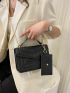 Mini Embossed Detail Top Handle Flap Chain Square Bag With Coin Purse