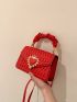 Quilted Heart Decor Ruched Top Handle Flap Square Bag