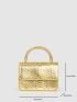 Mini Metallic Snakeskin Pattern Flap Square Bag