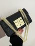 Mini Embossed Detail Push Lock Flap Chain Square Bag