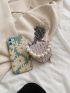 Mini Faux Pearl Beaded Tweed Heart Design Novelty Bag