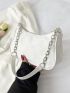 Floral Pattern Chain Baguette Bag