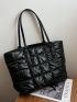 Metallic Quilted Shoulder Tote Bag