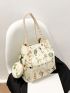 Floral Graphic Drawstring Shoulder Tote Bag With Coin Purse