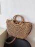 Minimalist Drawstring Design Straw Bag