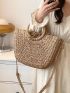 Minimalist Drawstring Design Straw Bag