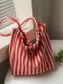 Striped Pattern Shoulder Tote Bag