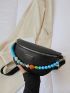 Letter Graphic Bead Decor Waist Bag