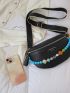 Letter Graphic Bead Decor Waist Bag