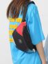 Color Block Letter Patch Decor Waist Bag