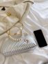 Artificial Patent Leather Metallic Kiss Lock Faux Pearl Beaded Satchel Bag